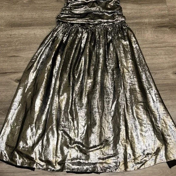 La Maise Studio Ruched Drop-Waist Foil Midi Dress - Picture 10 of 11